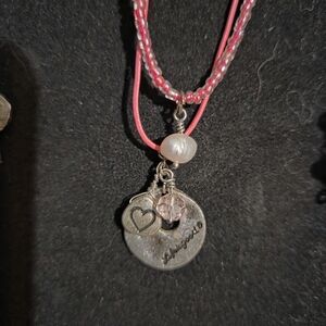 Life Is Good Silver and Pink Charm Necklace